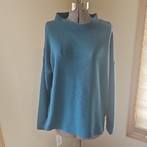 Ideology Oversized Ribbed Mock Turtleneck Cold Shoulder Top